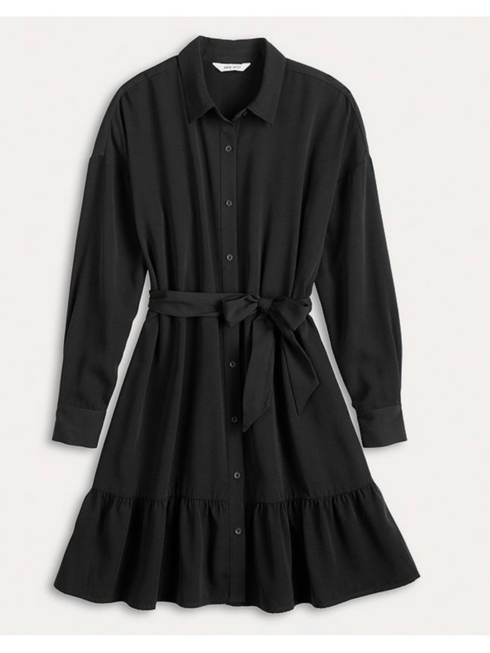 Nine West Classic Black Shirt Dress Tie Waist Ruffle Hem Size XLarge NWOT - Picture 10 of 11